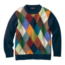 アルパカ100％ダイヤ柄多色使いセーター