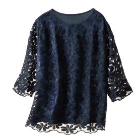 シルク混花柄レース七分袖Ｔシャツ