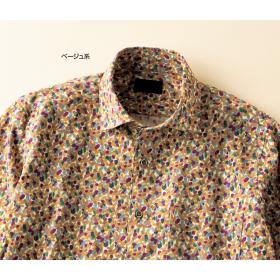 コール天リーフ柄プリントシャツ