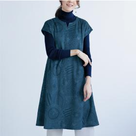 北欧風フラワー柄裏起毛キーネックチュニック