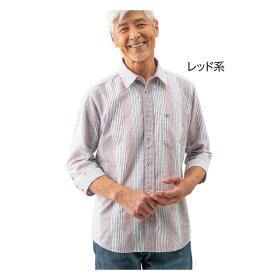 〈ゴールデンベア〉サッカー素材ストライプ七分袖シャツ