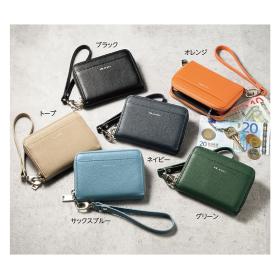 〈ミラグロ〉シュリンクレザーストラップ付ラウンドジップキーウォレット