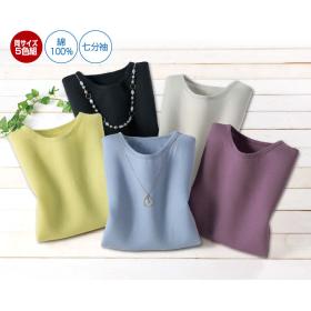 綿１００％七分袖クルーネックプルオーバー（同サイズ５色組）