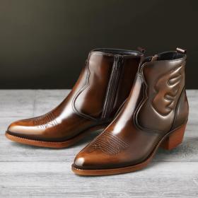 サイドファスナーカジュアルウエスタンブーツ