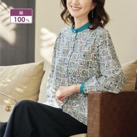 配色バンドカラーブラウス