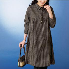 チェック切替えチュニックワンピース