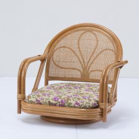 〈東京ラタン〉天然籐肘付回転チェア　ロータイプ