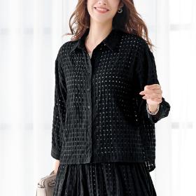 シアーギンガム素材シャツ