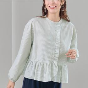 フリル＆ストライプブラウス