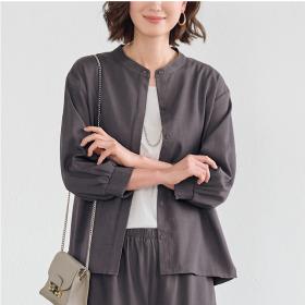 前裾スリットバンドカラーシャツ