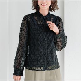 花柄刺しゅうシアーシャツ