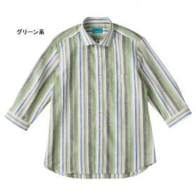 〈M.A.G〉綿麻マルチカラーストライプ七分袖シャツ